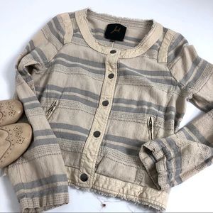 Jack Blue Striped Blue Snap Cream Cropped Jacket L